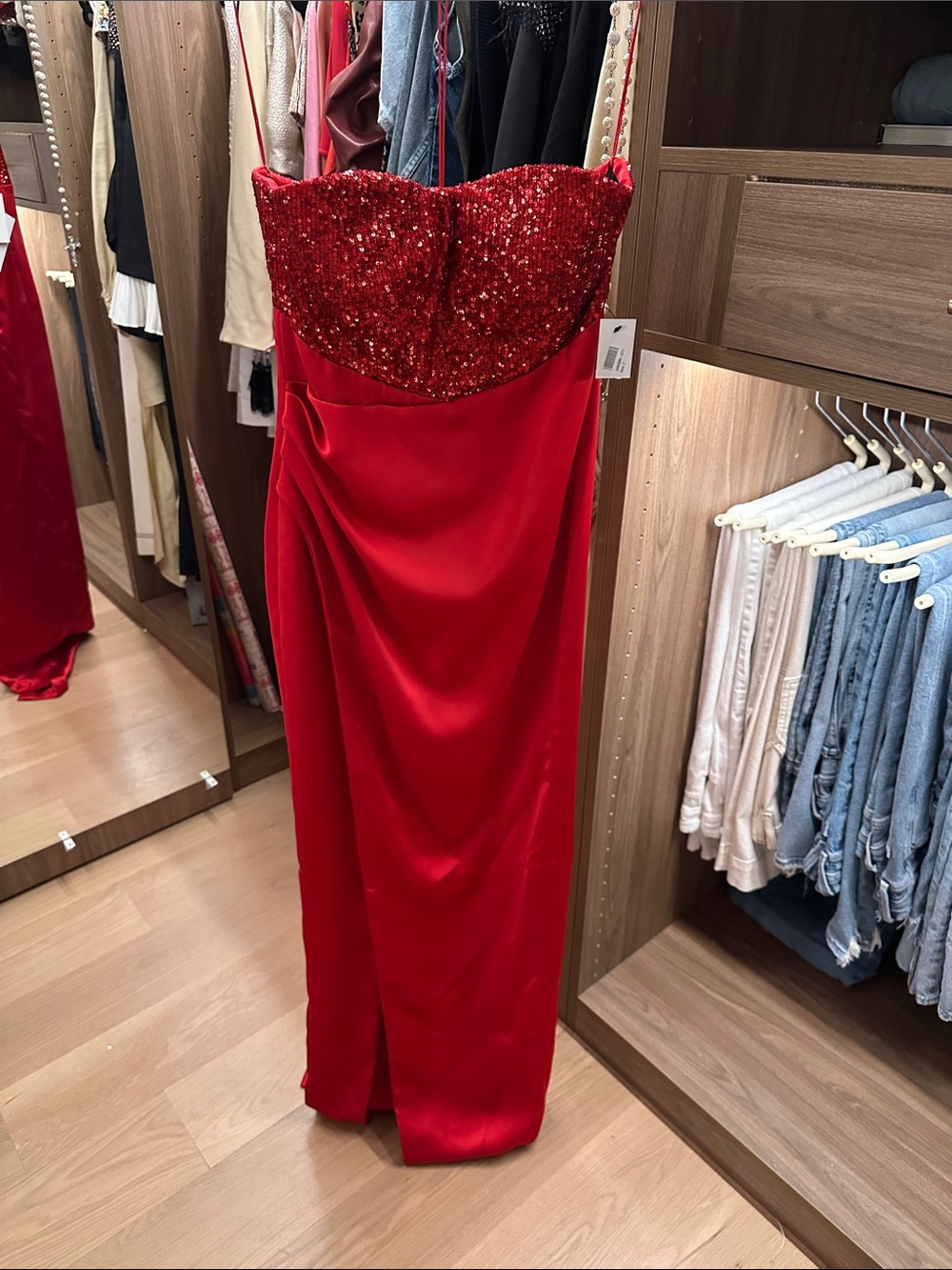 SemSem Red Strapless Sequin Bust Evening Dress